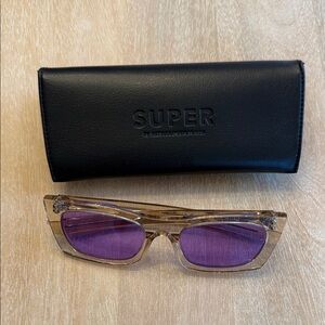 RetroSuperFuture Transparent Beige Cat-Eye Sunglasses with Purple Lenses